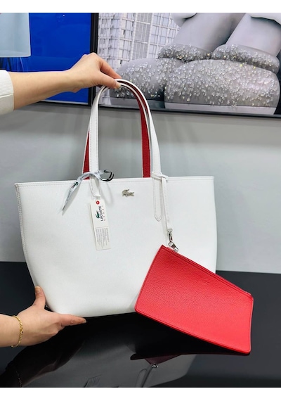 Allure Boutique Kadın Çiftli Çanta Beyaz - Kırmızı
