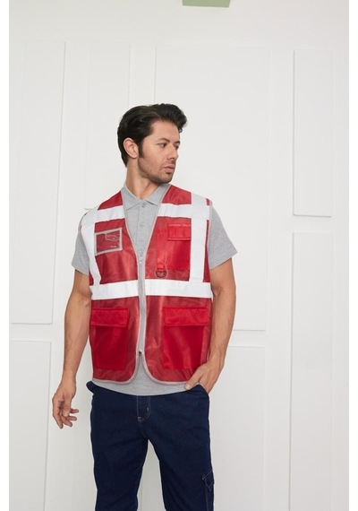 Orange Safety Mühendis Tipi İkaz Yeleği Kırmızı