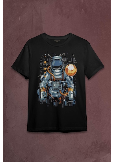 Uzay Gemisinde Yolculuk Eden Astronot Cosmos Göktaşı Baskılı Tişört Unisex T-shirt 001