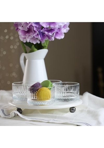 Akayev Mermer Beyaz 25 Cm Füme Boncuk Ayak Elysia 4& 039 Lü Reçellik İkramlık Çok Renkli