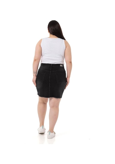 Disentis Büyük Beden Eteği Püsküllü Düğme Detaylı Siyah Denim Mini Etek-siyah Siyah