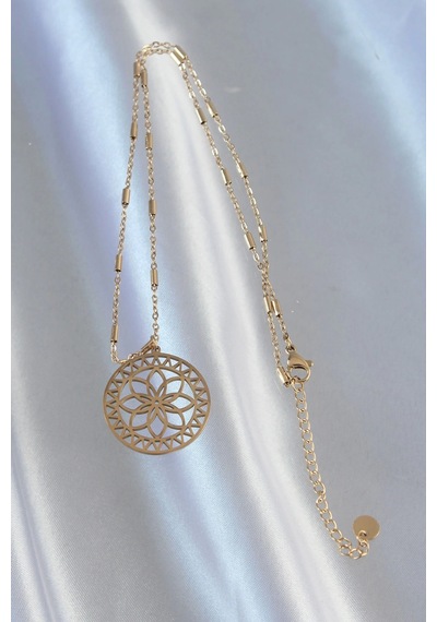 316l Çelik Zincir Gold Renk Lotus Model Kolye Çok Renkli