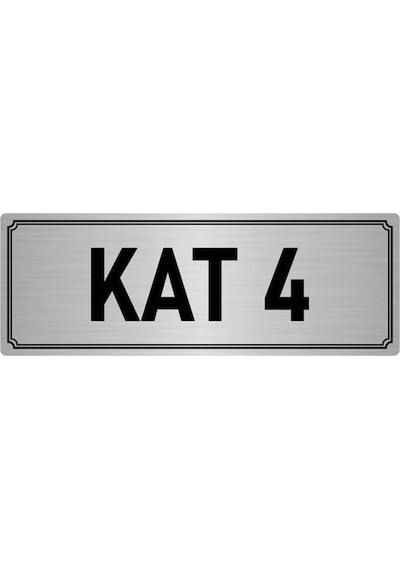 Metal Yönlendirme Levhası, Departman Kapı İsimliği Kat 4 10x20 cm Gümüş Renk