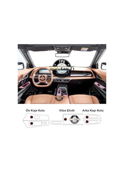 Kgm Ssangyong Torres / Actyon Uyumlu Vites Etrafı Ve Kapı Kolları Piano Black Tpu Koruyucu 2025-2026