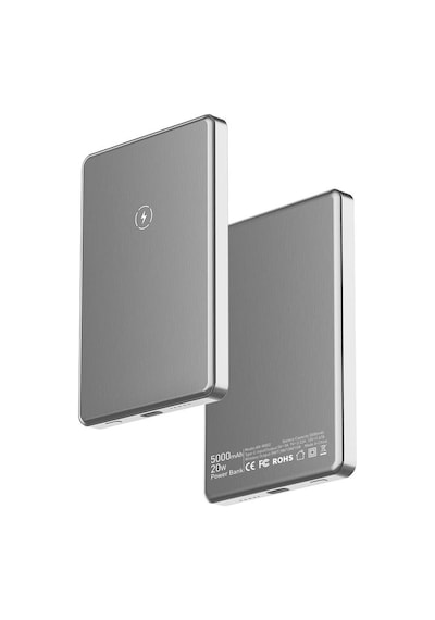 Uk Apple Uyumlu iPhone 15 Pro  Magsafe 5000mah Ultra İnce Powerbank Kablosuz Hızlı Şarj-titanyum Gri Titanyum