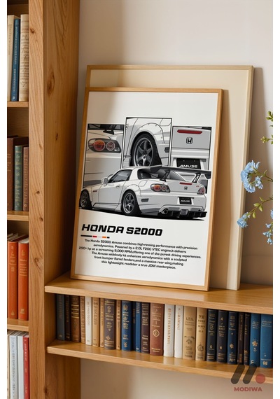 Honda S2000 Beyaz Jdm Poster, Ahşap Çerçeveli Duvar Tablosu - Oto Severlere Özel Hediye