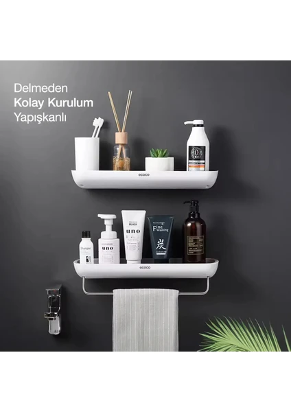 Duvara Yapışkanlı İkili Banyo Ve Mutfak Düzenleme Rafı Set Gri - Beyaz