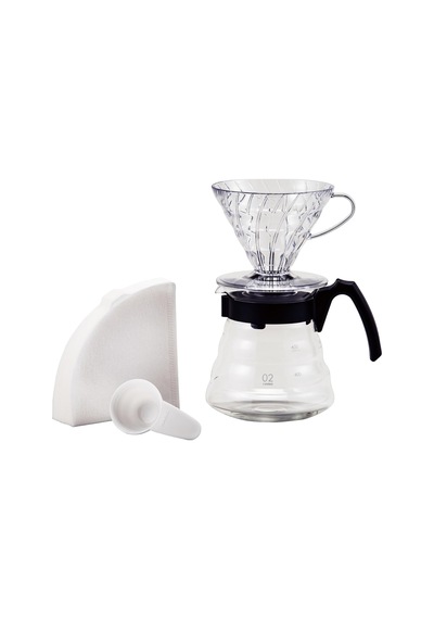 Craft Kit V60 Cam Kahve Servisi Sunuculu Plastik Damlatıcı, Ölçüm Kaşığı Ve Filtreli, Borosilikat, Siyah, Boyut