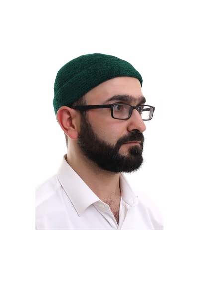 Yeşil Katlamalı Sade Desen Kışlık Kadife Takke Şapka