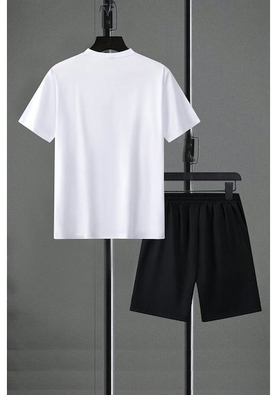 Uyguntarz Unisex Believe Detay Baskılı Şort Takım Beyaz