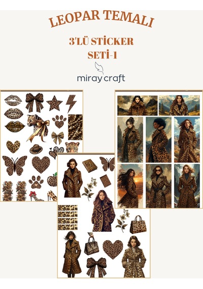 Leopar Temalı 3 Lü Sticker Seti Fashion & Şık İllüstrasyonlar 12 17 Cm Diğer