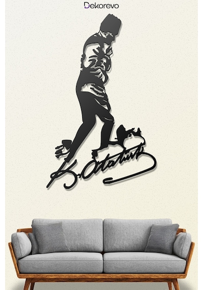 İmzalı Atatürk Silüeti Kocatepe Metal Duvar Tablosu - Metal Duvar Sanatı - Siyah - 20 X 30 Cm
