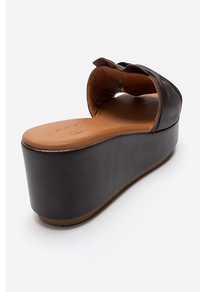 Luvishoes Jeff Kahverengi Cilt Hakiki Deri Fiyonklu Kadın Dolgu Topuklu Terlik