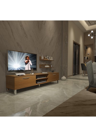 Decoraktiv Eko 4 Slm Dvd Krom Ayaklı Tv Ünitesi Tv Sehpası Ceviz