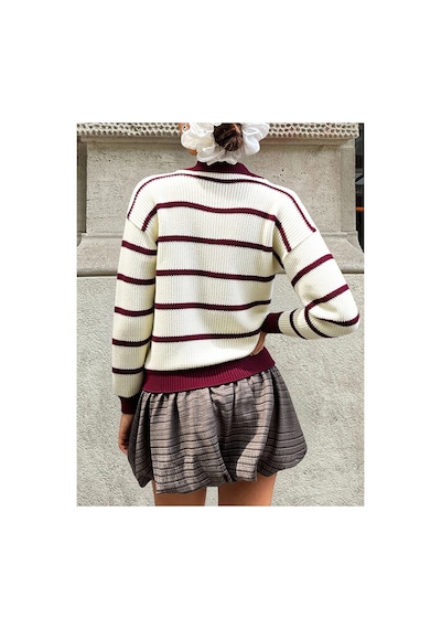 Meecy Selanik Örgü Polo Yaka Oversize Zr Model Kadın Triko Kazak Bej & Bordo Bej & Bordo Meecy Selanik Örgü Polo Yaka Oversize Zr Model Kadın Triko Kazak Bej & Bordo Bej & Bordo