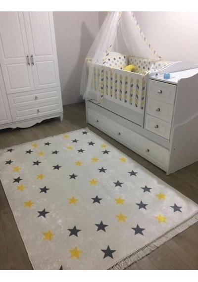 Yıldız Gir Sarı Kaymaz Taban Halı Kilim Yolluk Sarı Gri
