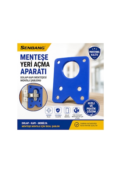 Senbang Menteşe Yeri Açma Aparatı Dolap Kapak Menteşe Montaj Şablonu Delik Açma Kılavuzu Mobilya Matkap Aparatı