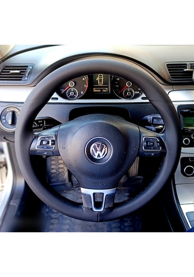 Dikişli Direksiyon Kılıfı Siyah Deri Siyah Dikişli Vw Passat 2007-2012 İçin Siyah