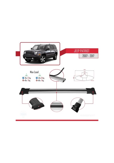 Jeep Patriot 2007-2017 Arası İle Uyumlu Fly Model Ara Atkı Tavan Barı Gri 3 Adet Bar
