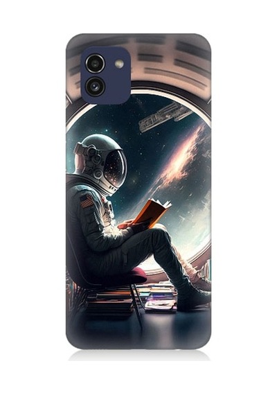 Samsung Galaxy A03 Uyumlu Kitap Ve Astronot Desenli Silikon Kılıf