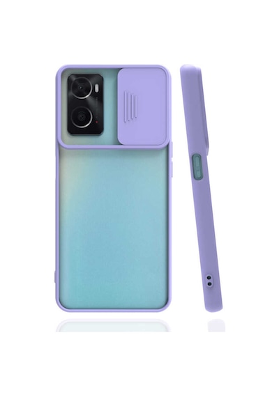 Noktaks - Oppo A96 4g Uyumlu - Kılıf Slayt Sürgülü Arkası Buzlu Lensi Kapak - Lila