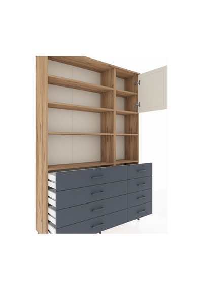 Arges Dolap 8 Raflı 8 Çekmeceli Tek Kapaklı 132x30x195 Çam-aytaşı/antrasit Aytası/antrasıt Arges Dolap 8 Raflı 8 Çekmeceli Tek Kapaklı 132x30x195 Çam-aytaşı/antrasit Aytası/antrasıt