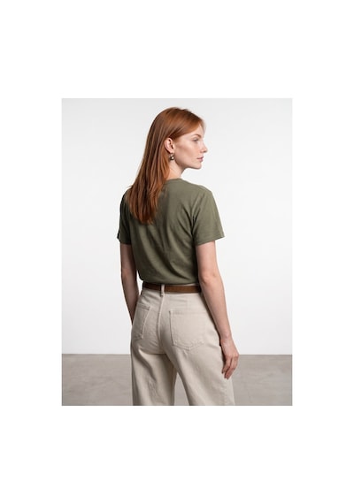 Dilvin 32847 Lyocell Karışımlı V Yaka T-shirt-haki-16458