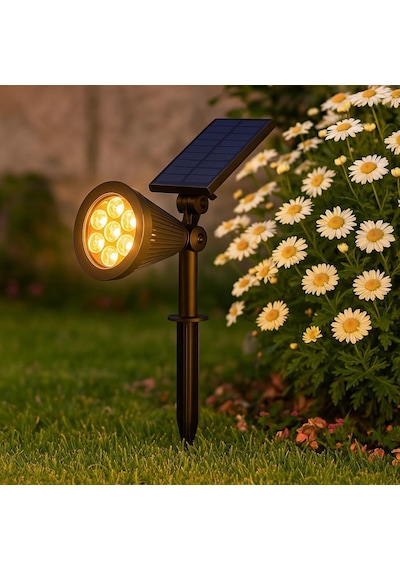 Solar Led Bahçe Armatürü Işık Güneş Enerjili Kazıklı Duvar Montajlı Çim Aydınlatma Lambası 7 Led Ip65 90 L Çok Renkli