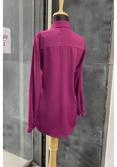 Pera Moda Uzun Kollu İç Göstermeyen Büyük Beden Ofis Kadın Gömlek Mürdüm