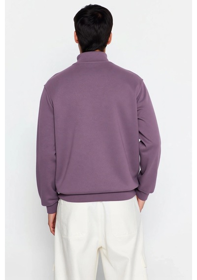 Benerly Erkek Dik Yaka Fermuarlı Standart Kol Regular Kalıp Sweatshirt Fo Mor