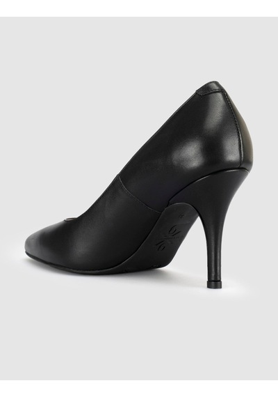 Cabani Siyah Hakiki Deri Klasik Stiletto Kadın Ayakkabı