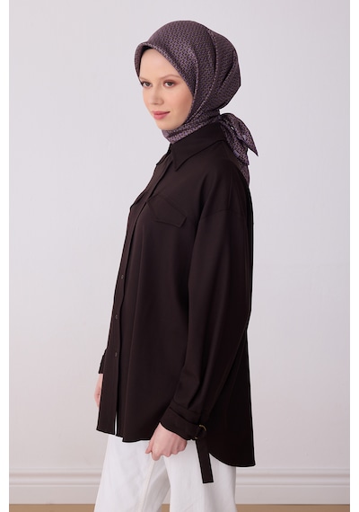 Belli Twill İpek Eşarp 4317-34 Kahverengi, Mor Kahverengi - Mor