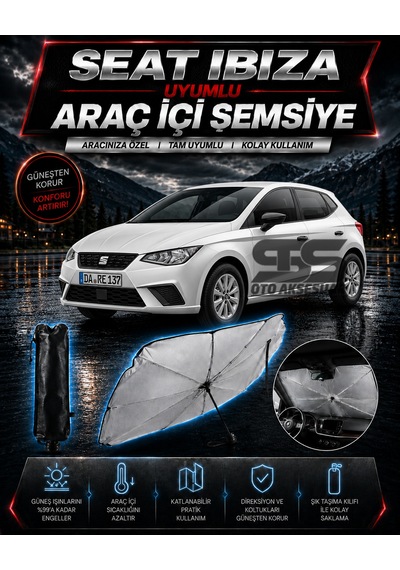 Seat Ibıza Araç Ön Cam Güneşliği Katlanabilir Şemsiye Oto Güneşlik Uv Korumalı Gölgelik Araba Oto Şemsiyesi