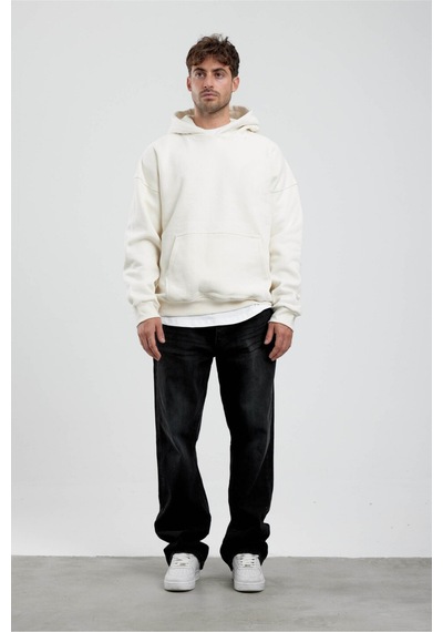 Prtnc Protonic Erkek Sweatshirt Kırık Beyaz Oversize Kapşonlu Kırık Beyaz