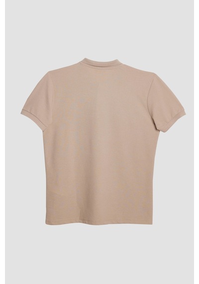 Tudors Erkek Slim Fit Dar Kesim Pamuklu Yumuşak Dokulu Serin Tutan Kumaş Düz Pike Taş Renk Polo Yaka Tişört-31630-taş Taş
