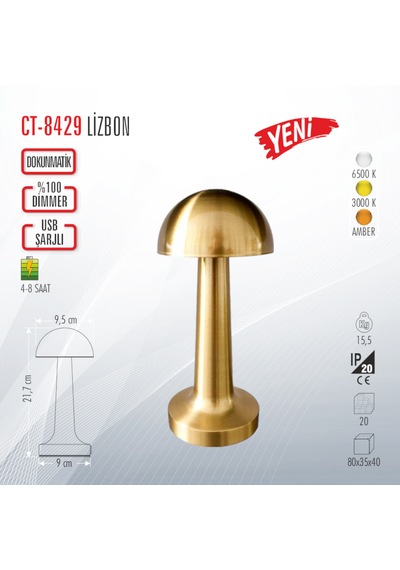 Cata Ct-8429 Lizbon Şarjlı Masa Lambası