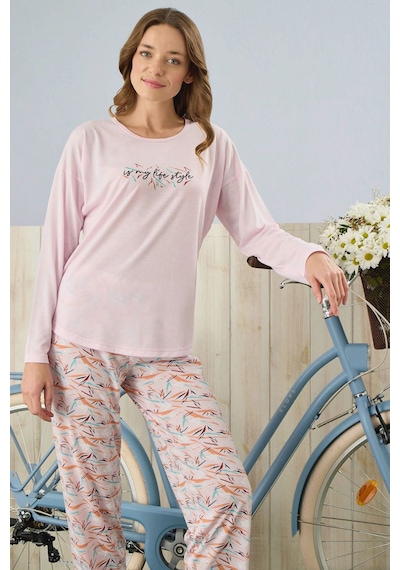 Pijamoni Polivisyon Kumaş Pembe Pijama Takımı