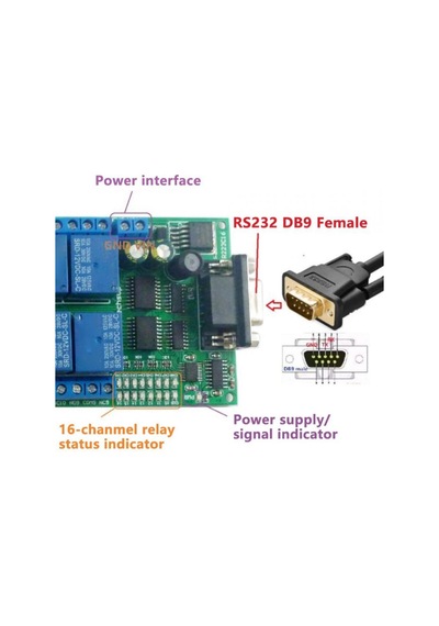 R223C16 12V 16 Kanal RS232 Röle Modülü