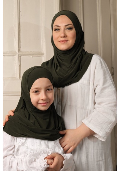 Hürrem Bone Haki Pratik Anne Kız Kombin Tesettür Eşarp Sandy Kendinden Boneli 129078 09 Haki