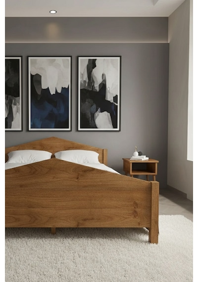 Mi Lano Piramit Masif Ahşap Karyola Ve 2 Adet Ceviz 180x200 Renk: Ceviz Ölçüler: 180 X 200 Cm