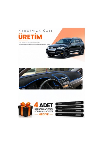 Volkswagen Touareg 2002-2010 Uyumlu Torpido Koruma Örtüsü Oto Kılıfı - Siyah Mavi