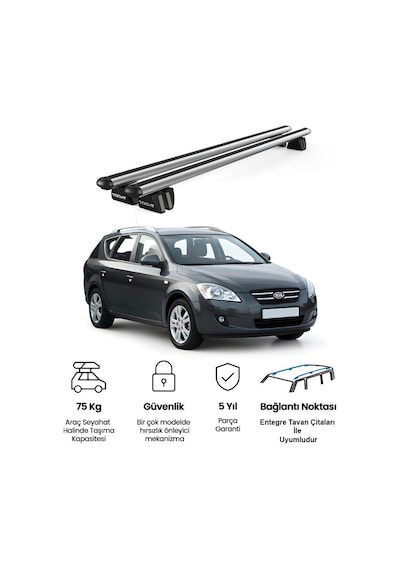 Pençe Kia Cee'd Sw 5d Estate 2006-2012 Uyumlu Gri Ara Atkı Port Bagaj Tavan Barı