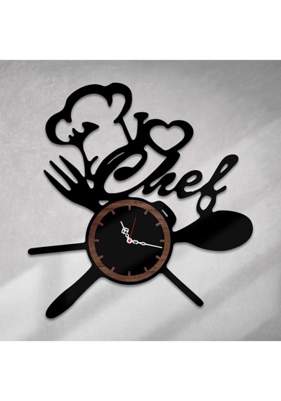 Ümra lazer I Love Chef Tasarımlı Ahşap Mdf Mutfak Saati Kahverengi