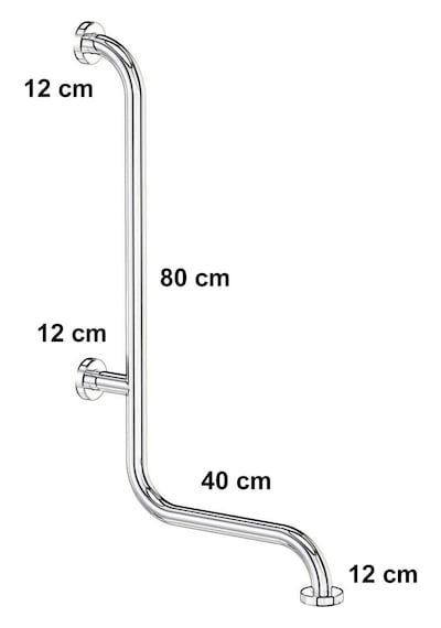 Yaşlı Ve Bedensel Engelli Köşe Tipi Tutunma Barı Paslanmaz Çelik 32 Mm Çap Gümüş