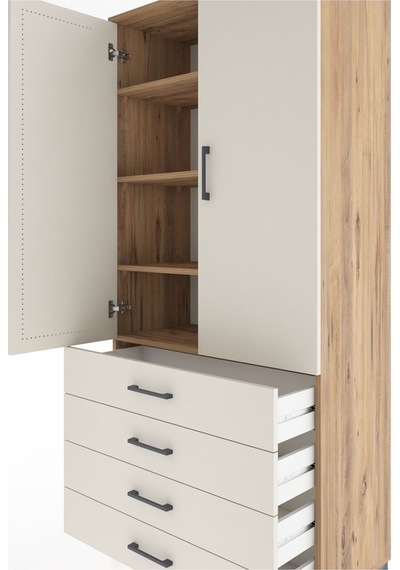 Hyperion Dolap 4 Raflı 4 Çekmeceli 2 Kapaklı 88x44x195 Çam-ay... Çam
