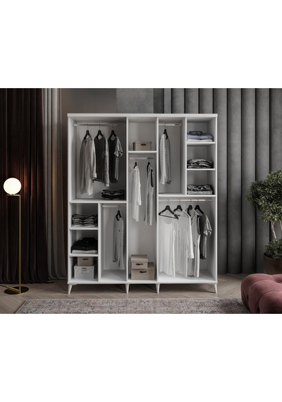 GuneyStore Milano 5 Kapaklı Komple Mdf Beyaz Gardırop