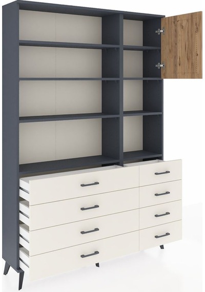 Arges Dolap 8 Raflı 8 Çekmeceli Tek Kapaklı 132x30x195 Antra... Antrasit