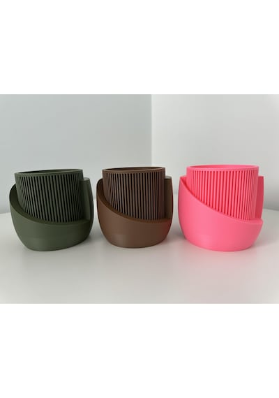 Omeyva Dekoratif Japandi Akıllı Çiftli Saksı Çiçek Kaktüs Bitki Yetiştirme Saksısı - 11 Cm. - Pembe