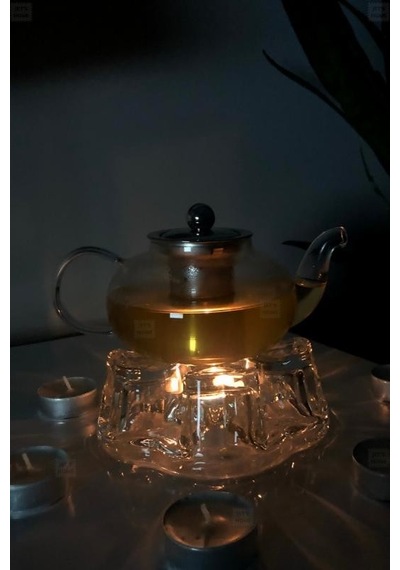 2 Li Set Cam Demlik Ve Cam Isıtıcı Süzgeçli Demlik 400 Ml Bitki Çayı Demliği Borasilikat Şeffaf