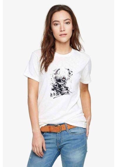 Ken Kani Tokyo Ghoul Baskılı Beyaz Kadın Tshirt